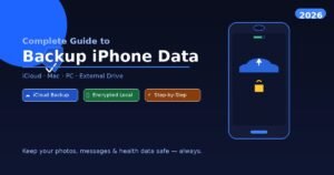 Complete Guide to Backup iPhone Data 2026 — iCloud, Mac, PC methods explained